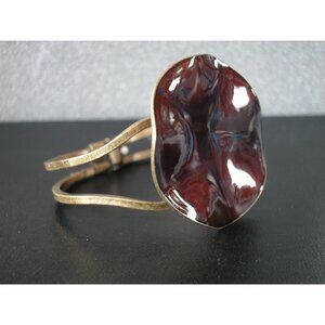 Vintage Pilgrim Brass & Resin Red Marbled Cuff Bracelet Size 7